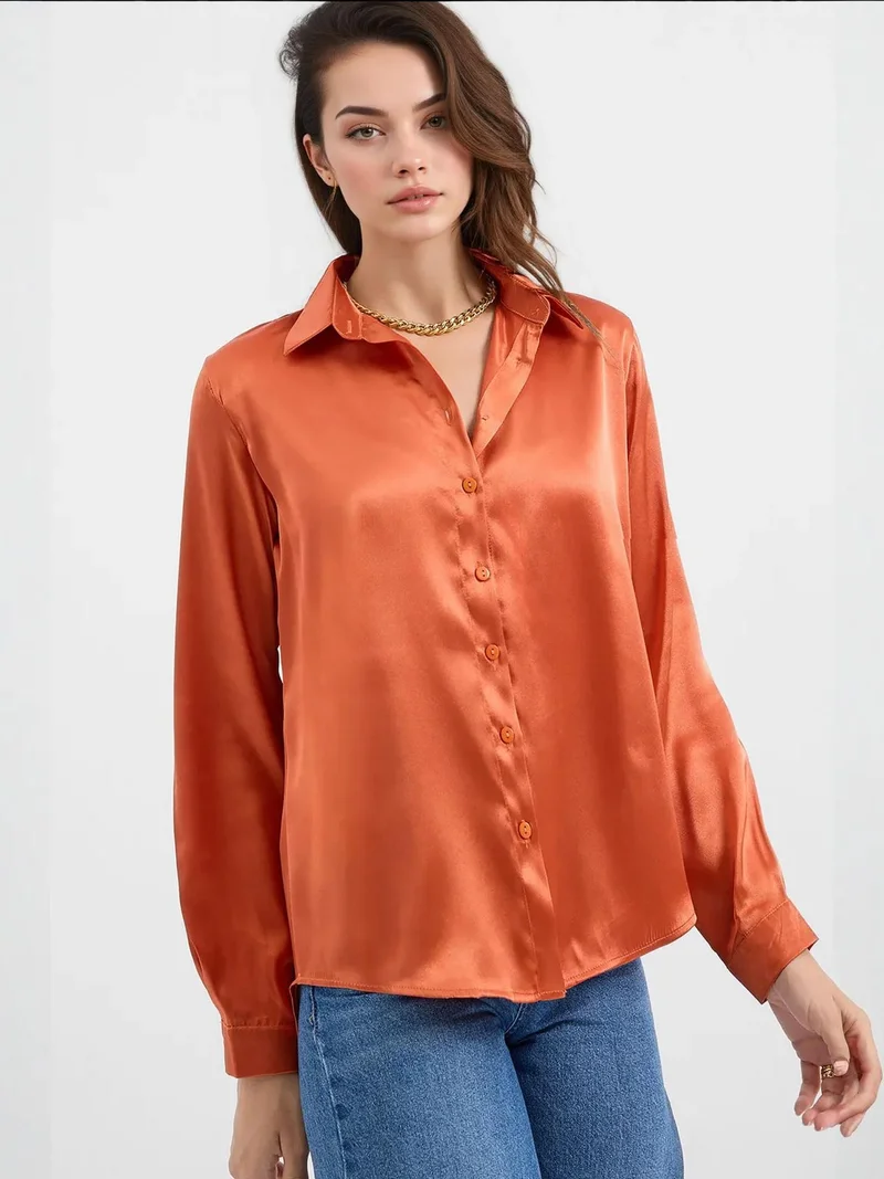 BIG DART BDART Satin Long Sleeve Button Up Shirt