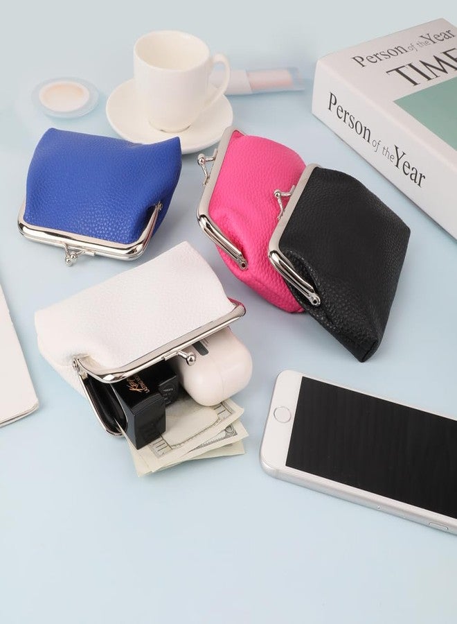 Oyachic 4 Packs Pure Color Coin Purse PU Leather Change Purse Clutch Wallet kiss lock Pouch with Clasp Closure Gift for Women Clutch, Pure color, small, Retro - Image 4