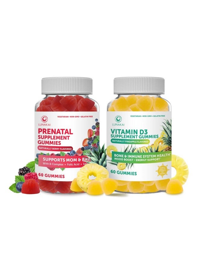 LUNAKAI Prenatal And Vitamin D3 Gummies Bundle Non Gmo Gluten Free No Corn Syrup All Natural Supplements 60 Ct Prenatal Gummies And 60 Ct Vitamin D3 Gummies 30 Days Supply - Image 1