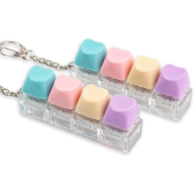 Sumgsn 2 Pcs Cute Heart Shaped Keyboard Fidget Toy, 4 Keys Decompression Keyboard Clicker Fidget for Adult with Keychain for Stress Relief Pass Time - Image 1