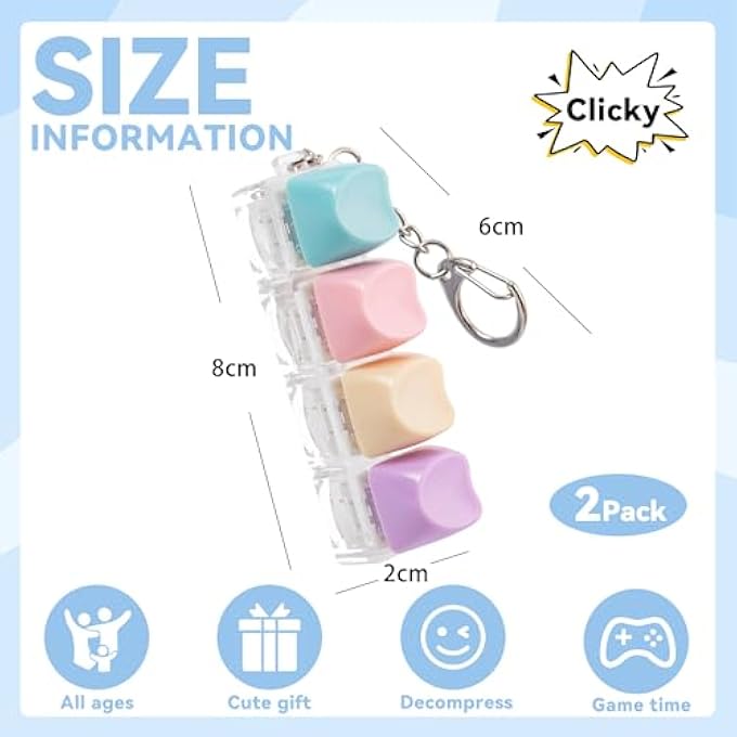 Sumgsn 2 Pcs Cute Heart Shaped Keyboard Fidget Toy, 4 Keys Decompression Keyboard Clicker Fidget for Adult with Keychain for Stress Relief Pass Time - Image 2