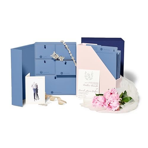 Savor | Deluxe Wedding Keepsake Box with 52 Labels, 6 Drawers, and 8 Vertical Files | Acid-Free Memory Organizer for Wedding Day, Bridal Shower & Anniversary (Slate, No Customization) - Image 1