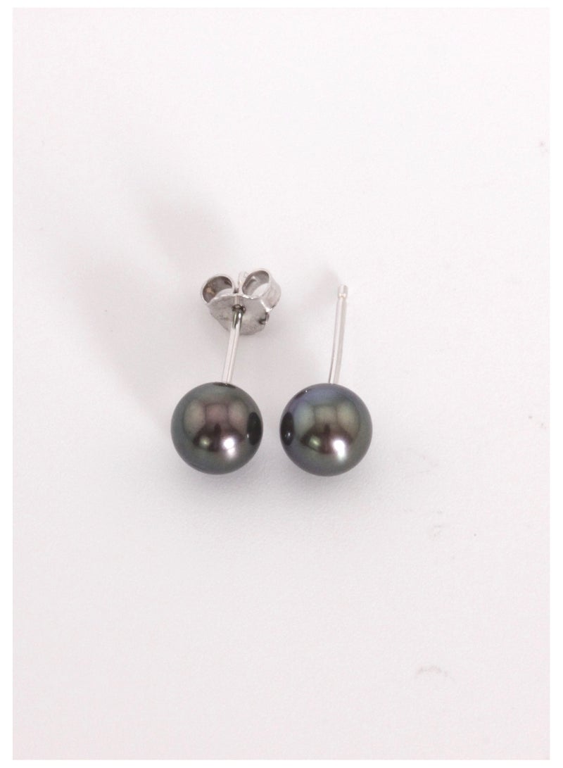 MIKURA Earrings, Freshwater Pearls, A Quality, Treated Black Color, 7.5-7.0MM, 18KW  - Image 1