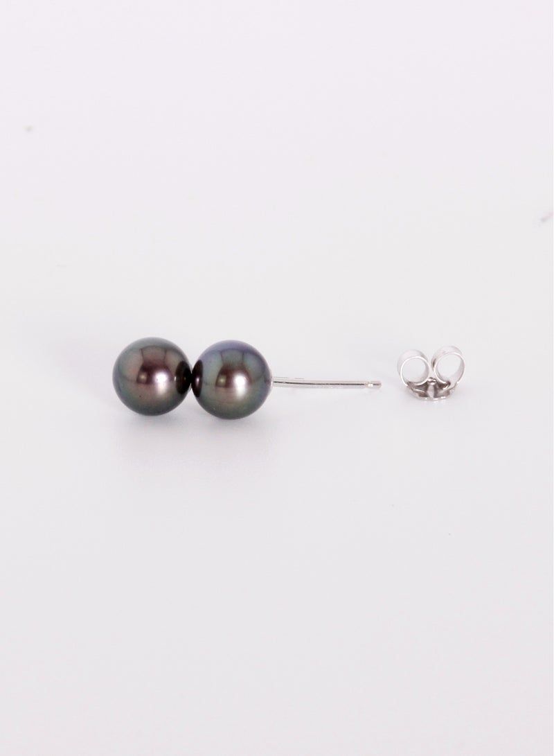 MIKURA Earrings, Freshwater Pearls, A Quality, Treated Black Color, 7.5-7.0MM, 18KW  - Image 2
