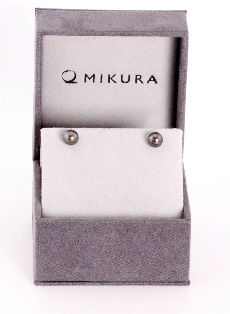 MIKURA Earrings, Freshwater Pearls, A Quality, Treated Black Color, 7.5-7.0MM, 18KW  - Image 3