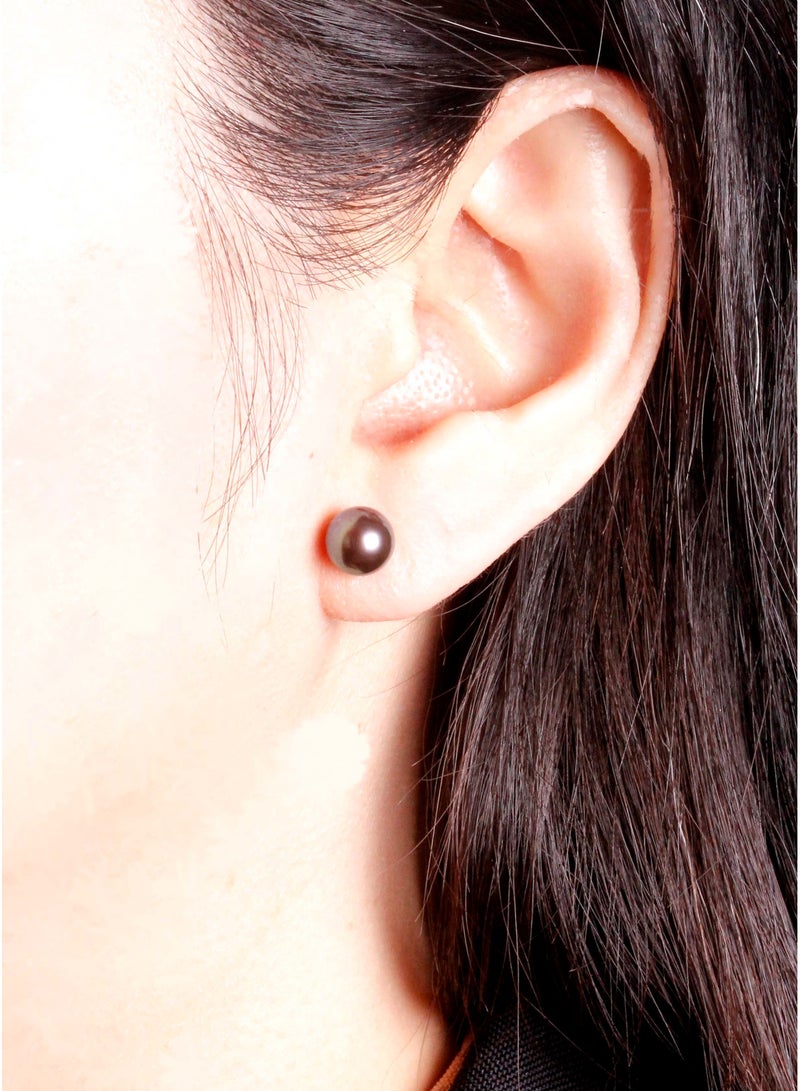MIKURA Earrings, Freshwater Pearls, A Quality, Treated Black Color, 7.5-7.0MM, 18KW  - Image 4