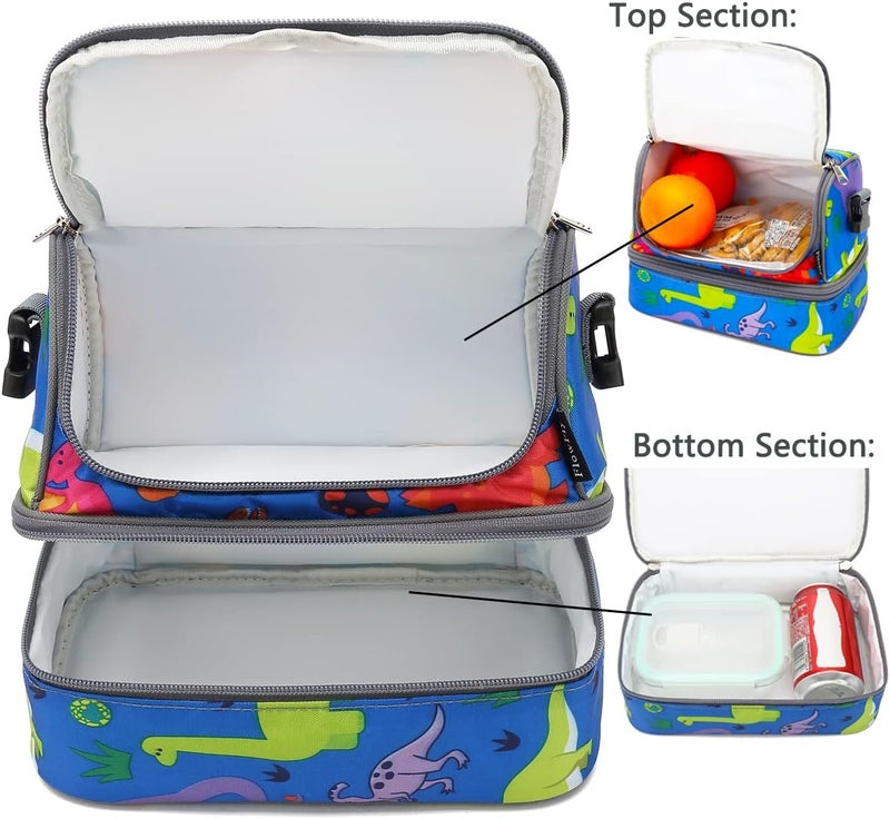 FlowFly Kids Double Decker Cooler Insulated Lunch Bag Large Tote for Boys, Girls, Men, Women, With Adjustable Strap, Dinosaur - Image 4