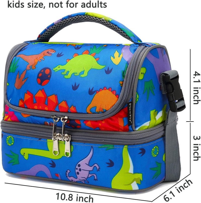 FlowFly Kids Double Decker Cooler Insulated Lunch Bag Large Tote for Boys, Girls, Men, Women, With Adjustable Strap, Dinosaur - Image 3