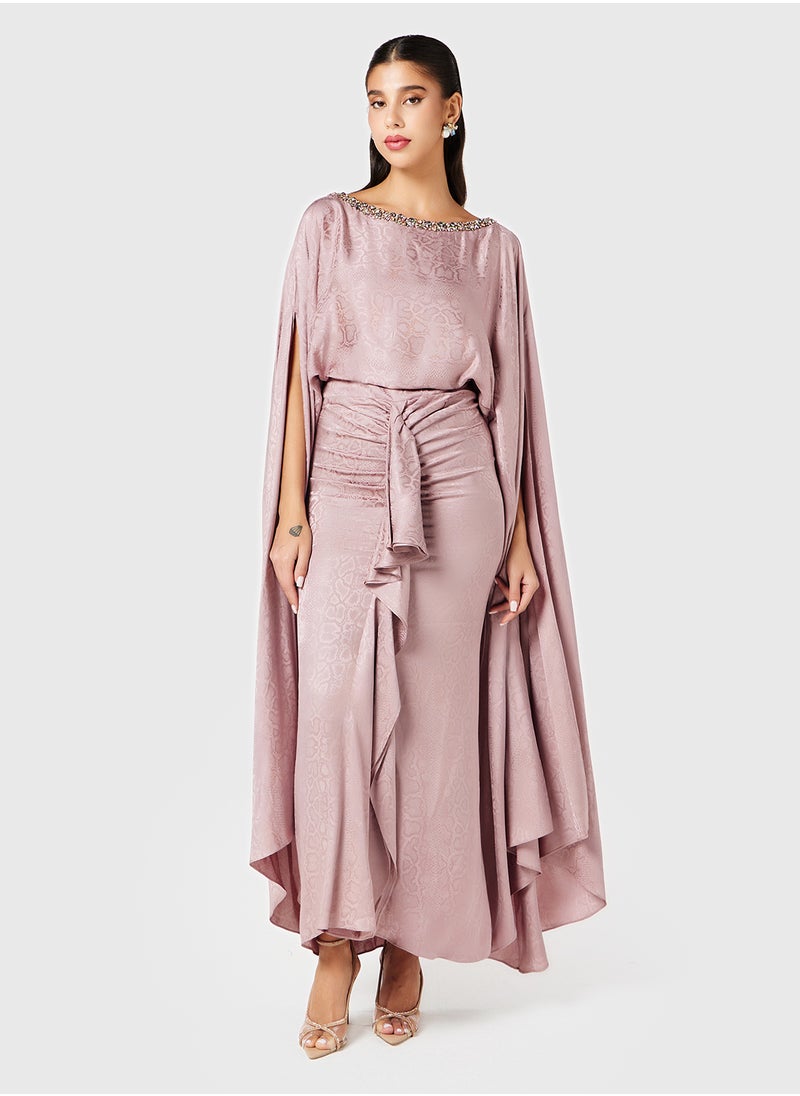 Threadz by Ajooni - Embellished Neck Cape Drape Dress - Image 1