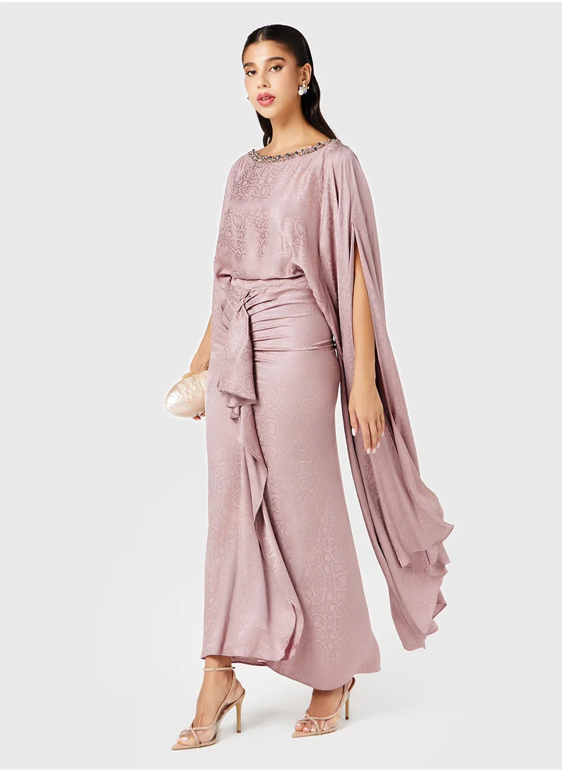 Threadz by Ajooni Embellished Neck Cape Drape Dress