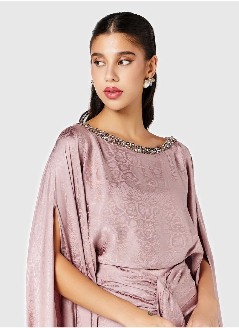 Threadz by Ajooni Embellished Neck Cape Drape Dress