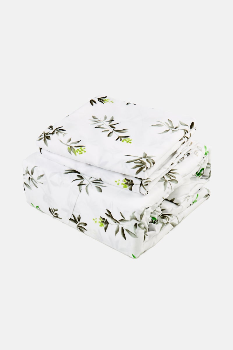 Catherine Malandrino 3 Pieces Floral Print Microfiber Bedsheet Set, White  - Image 1