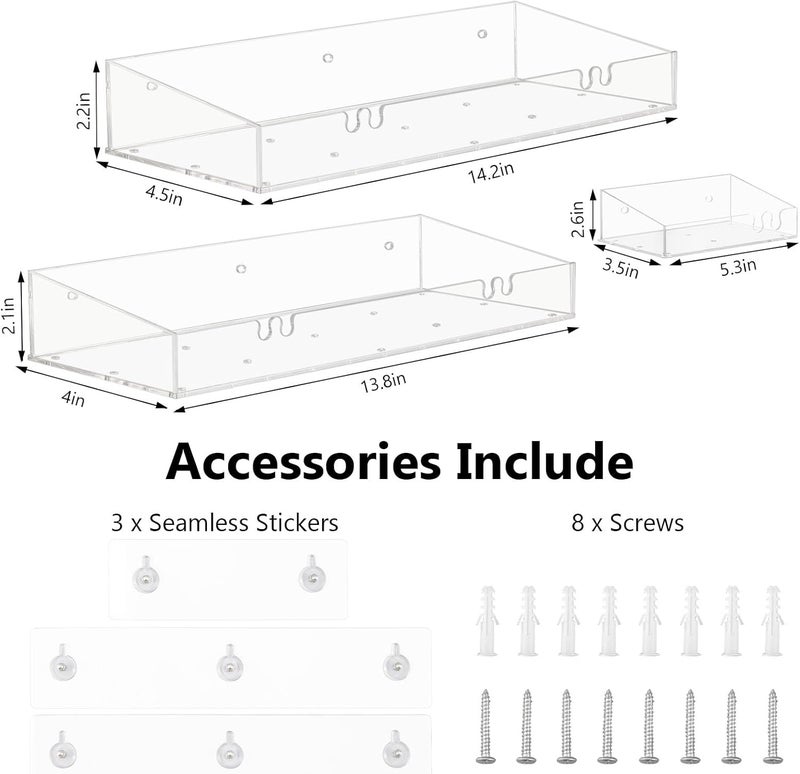 Durmmur Daily repeated use trusted quality Durmmur Acrylic Shower Caddy with Soap Dish, 3Pack Clear Adhesive Bathroom Shower Shelves Organizer, Transparent Floating Shelf for Wall Storage Shower Mirror, With Hook Transit & use compatible - Image 2