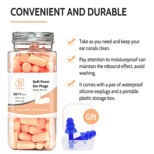 LYSIAN Flesh Color Foam Ear Plugs for Sleeping - 60 Pairs 38dB SNR Noise Reduction Earplugs with Reusable Silicone Earplug Ultra Soft Hearing Protection for Snoring, Work, Shooting and All Loud Events - Image 5