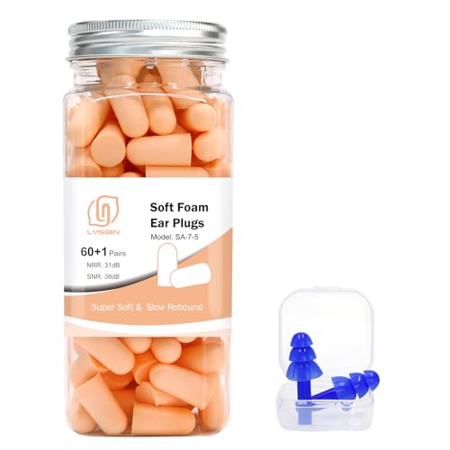 LYSIAN Flesh Color Foam Ear Plugs for Sleeping - 60 Pairs 38dB SNR Noise Reduction Earplugs with Reusable Silicone Earplug Ultra Soft Hearing Protection for Snoring, Work, Shooting and All Loud Events - Image 1