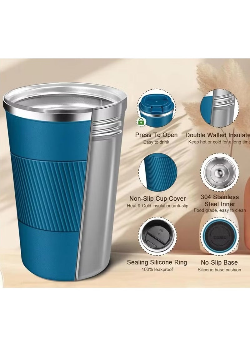 Generic - Tumbler Insulated Cup Thermal Travel Coffee Mug with Lid Thermos Water Bottle Stainless Steel Double Wall Vacuum Flasks Drinkware Ice and Hot Drinks for Home Office Outdoor Works (Blue) - Image 1