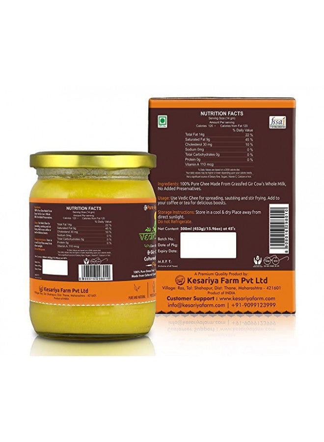 VEDIC GHEE Vedic Ghee Premium A2 Gir Cow Cultured Ghee from Kesariya Farm, Vedic Bilona Two Way Hand Churned, Indian Gir Cow Ghee Pure A2 Ghee Natural & Healthy Non-GMO, Lab Certified (500ml) - Image 2