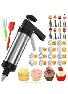 Cookie Press, Stainless Steel Cookie Press Set with 13 Cookie Trays and 8 Frosting Nozzles, Cookie Press for Making and Decorating Cookie Sets, Buttercream Framing Gun Baking Molds