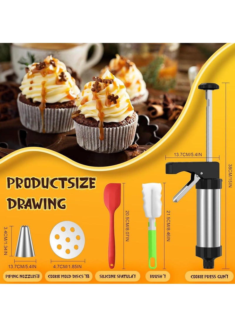 AirYoung - Cookie Press, Stainless Steel Cookie Press Set with 13 Cookie Trays and 8 Frosting Nozzles, Cookie Press for Making and Decorating Cookie Sets, Buttercream Framing Gun Baking Molds - Image 1