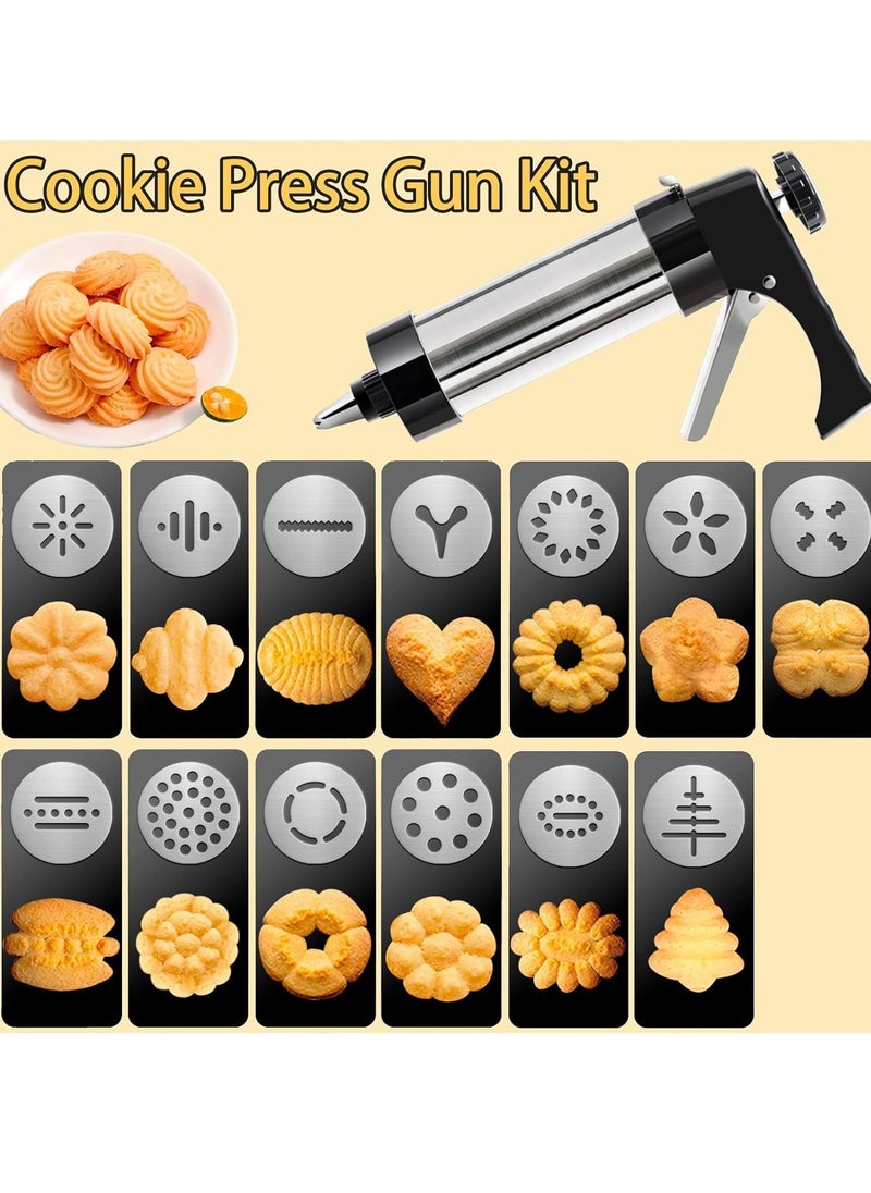 AirYoung - Cookie Press, Stainless Steel Cookie Press Set with 13 Cookie Trays and 8 Frosting Nozzles, Cookie Press for Making and Decorating Cookie Sets, Buttercream Framing Gun Baking Molds - Image 1