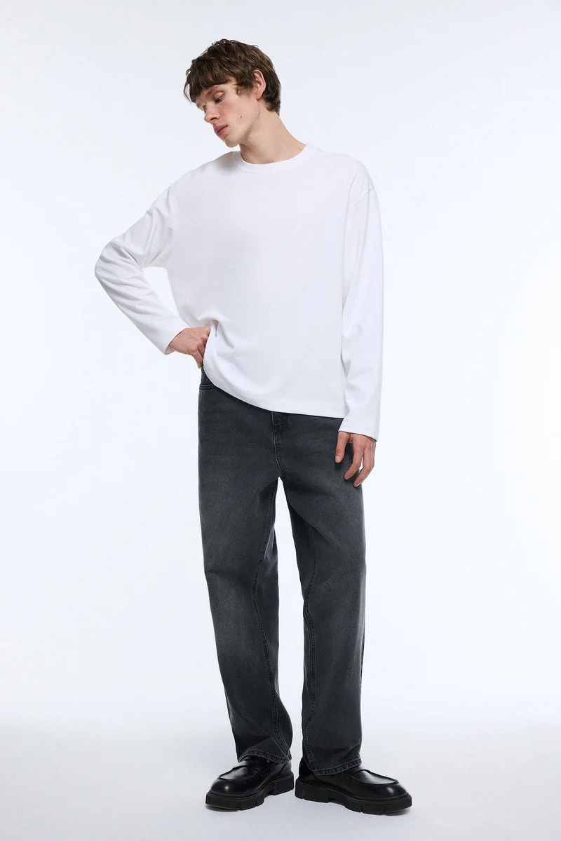 Baggy Fit Regular Hem Cotton Trousers