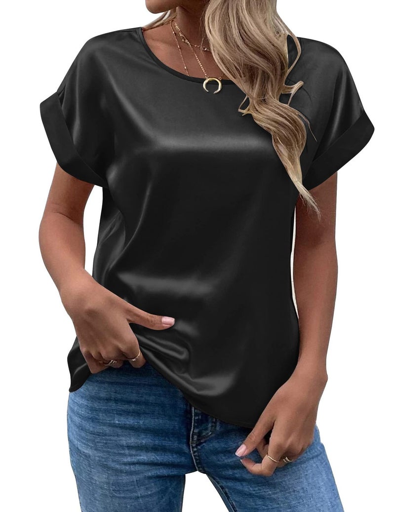 Fashion 2025 Summer Source Ol Temperament Sade Pullover Round Neck Straight Tube Women'S T-Shirt Primary Source - Image 1