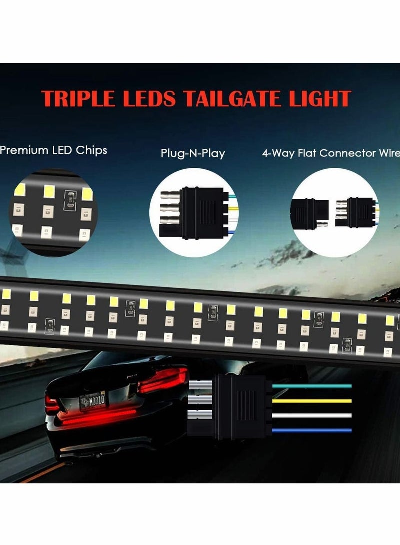 Triple Row Tailgate Light Bar,60 Inch Waterproof LED Strip with 4-Way Flat Connector Wire for Trucks Full Function Running Brake Turn Signal Reverse 432 Pcs Chips - Image 2