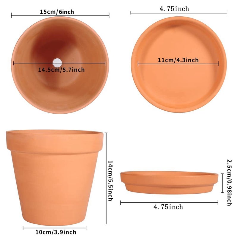 CUZZME 6 Inch Clay Pot for Plant with Saucer, Flower Pot with Tray, 8 Pack Small Terra Cotta Plant Pot with Drainage Hole, Great for Plants, DIY Crafts, Wedding Favor (6inch 8pack) - Image 2