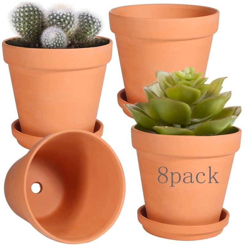 CUZZME 6 Inch Clay Pot for Plant with Saucer, Flower Pot with Tray, 8 Pack Small Terra Cotta Plant Pot with Drainage Hole, Great for Plants, DIY Crafts, Wedding Favor (6inch 8pack) - Image 3