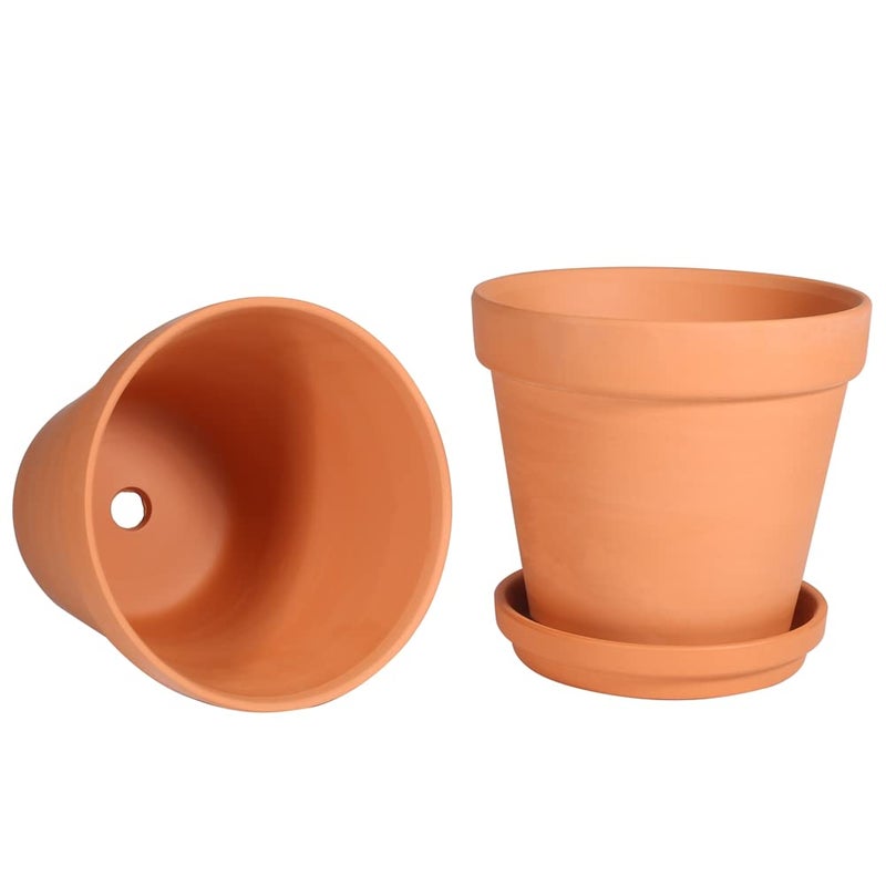 CUZZME 6 Inch Clay Pot for Plant with Saucer, Flower Pot with Tray, 8 Pack Small Terra Cotta Plant Pot with Drainage Hole, Great for Plants, DIY Crafts, Wedding Favor (6inch 8pack) - Image 4