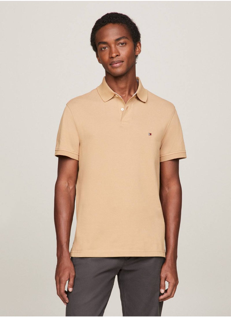TOMMY HILFIGER - Men's 1985 Collection Flag Embroidery Regular Polo -  Stretch organic cotton, Beige - Image 1