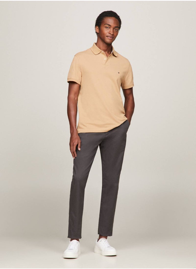 TOMMY HILFIGER - Men's 1985 Collection Flag Embroidery Regular Polo -  Stretch organic cotton, Beige - Image 1