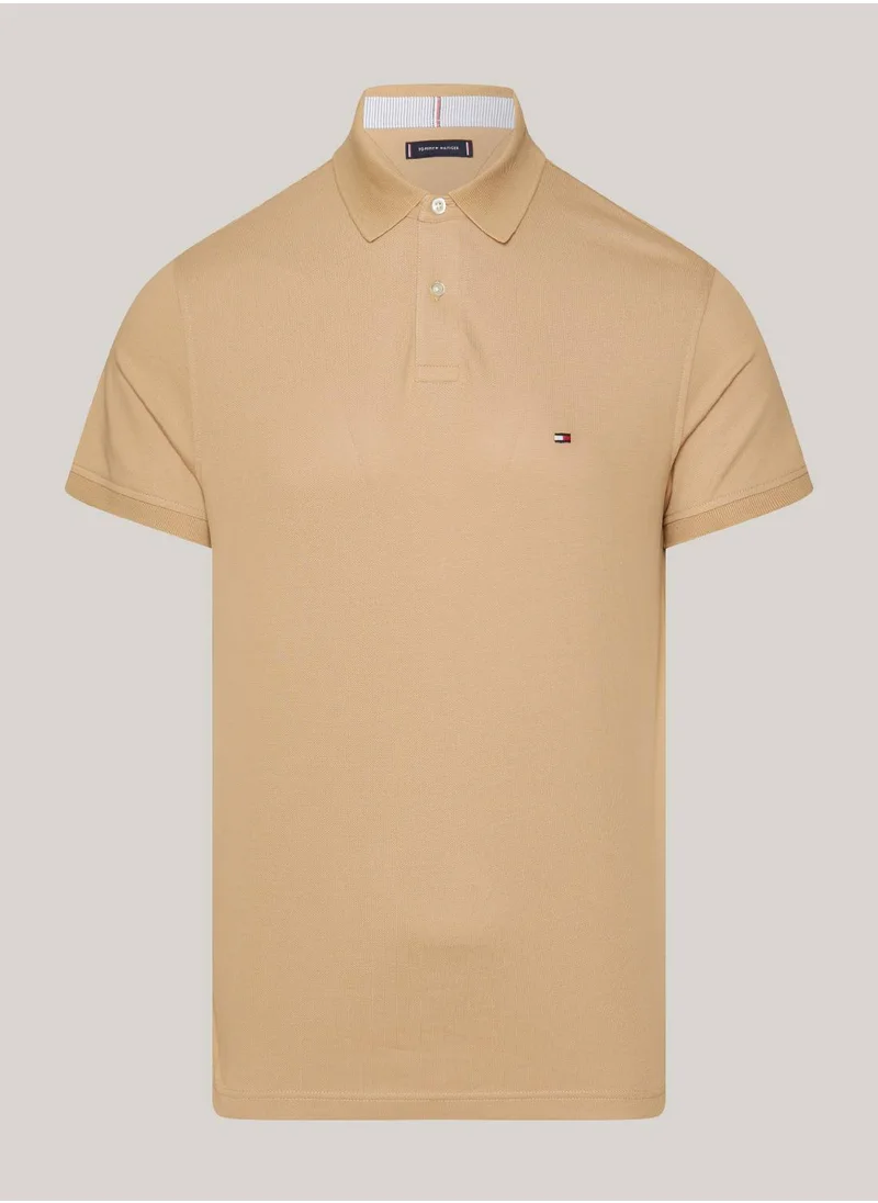 TOMMY HILFIGER Men's 1985 Collection Flag Embroidery Regular Polo -  Stretch organic cotton, Beige