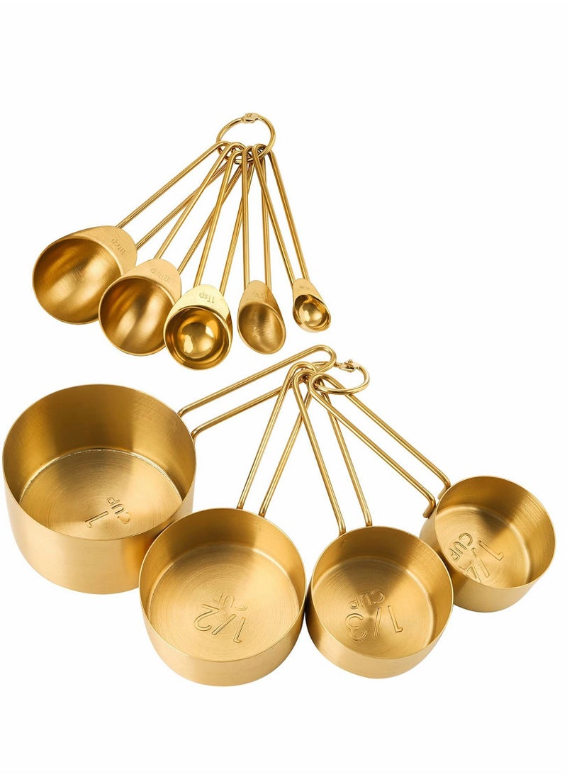Excefore - Gold Measuring Cups and Spoons Set, 9 PCS Metal Measuring Cups and Metal Measuring Spoons Set Baking Tea Coffee Spoon Measuring Tools - Image 1