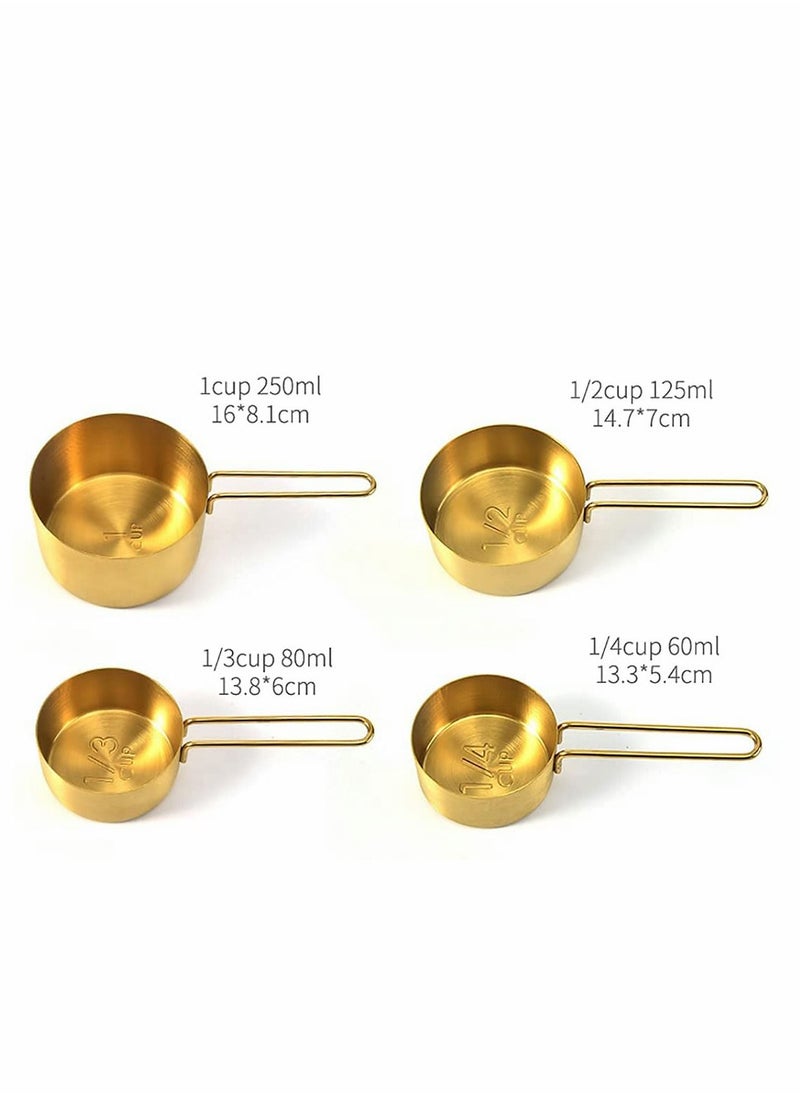 Excefore - Gold Measuring Cups and Spoons Set, 9 PCS Metal Measuring Cups and Metal Measuring Spoons Set Baking Tea Coffee Spoon Measuring Tools - Image 1