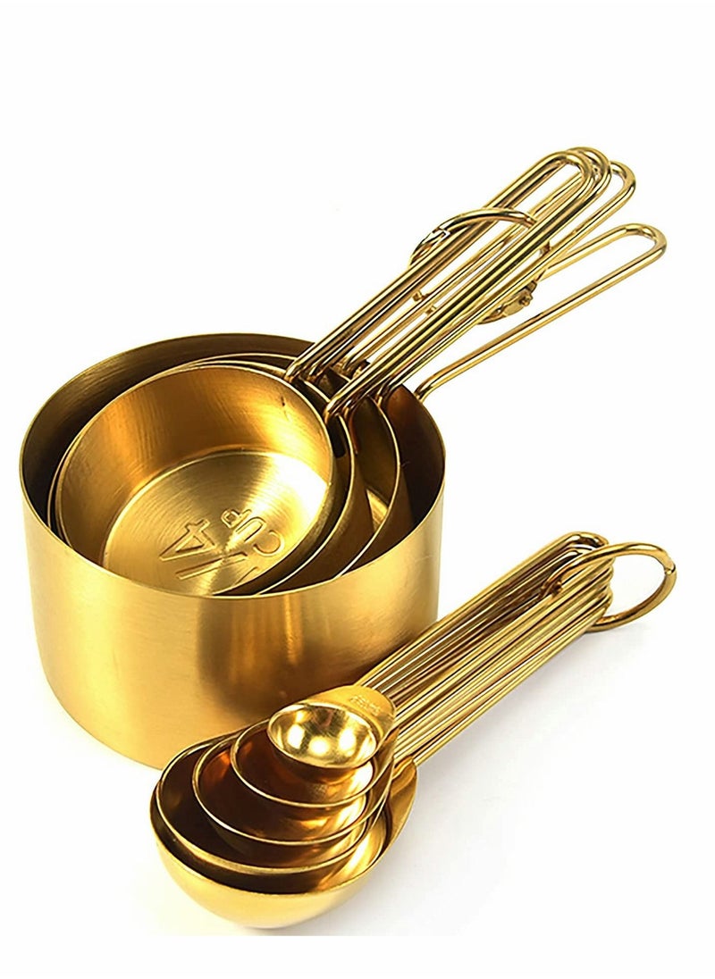 Excefore - Gold Measuring Cups and Spoons Set, 9 PCS Metal Measuring Cups and Metal Measuring Spoons Set Baking Tea Coffee Spoon Measuring Tools - Image 1
