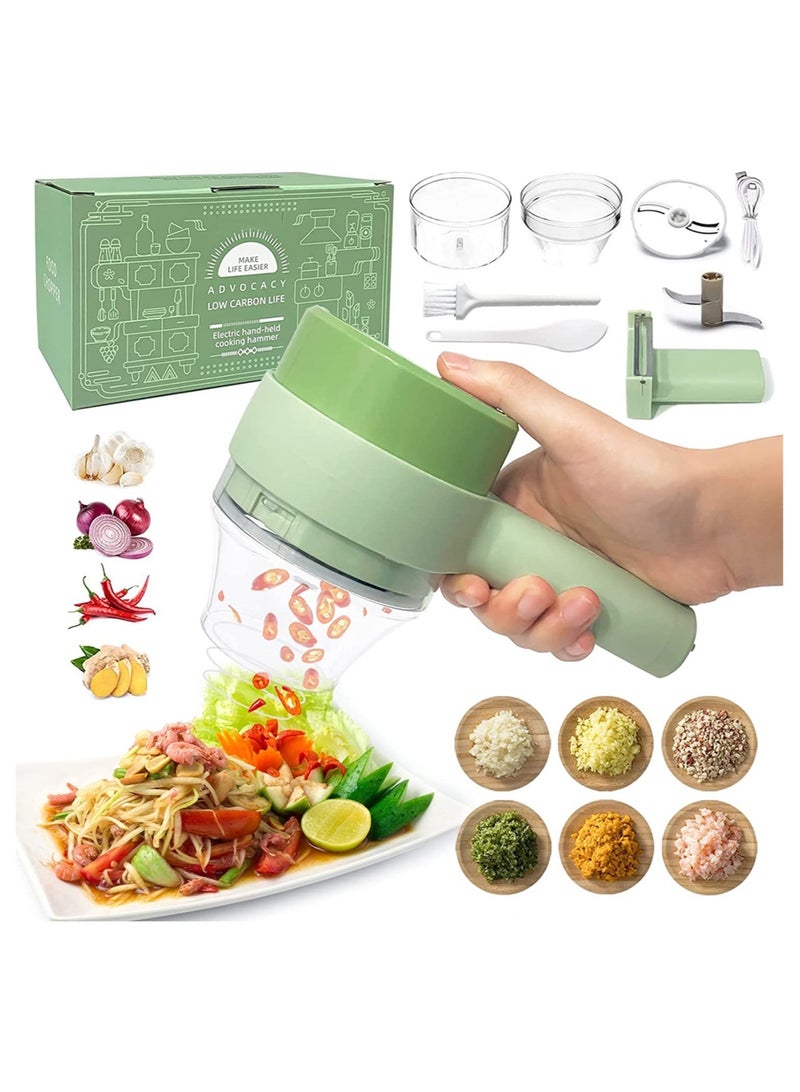4 in 1 Handheld Electric Vegetable Cutter Set, Portable Mini Wireless Food Processor with Brush, Gatling Vegetable Cutter Electric Garlic Chopper for Garlic Pepper Chili Onion Celery Ginger Meat - Image 1