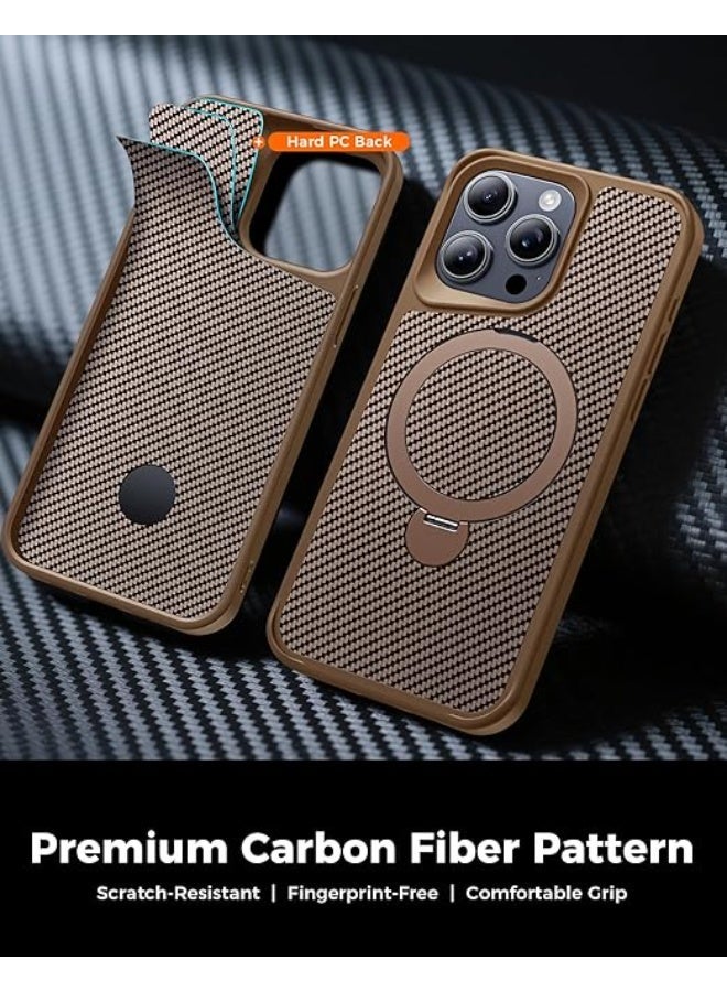 iPhone 16 Pro Case with 180° Magnetic Stand, Carbon Fiber Phone Case [Compatible with Magsafe] [16FT Military Protection] with Stand Ring - Image 1