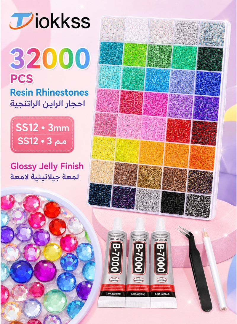 Tiokkss 32000 Pcs Resin Jelly Rhinestones for Bedazzling, 40 Colors 3mm Flatback Gems for Crafting, Bedazzling Kit with 3Pcs B7000 Glue for Clothing Shoes Nail Book Diamond Art | 40 Colors Flatback Bedazzler Gems for Crafting, Bedazzling Kit with 3Pcs B7000 Glue for Clothing Shoes Nail Book Diamond Art - Image 5