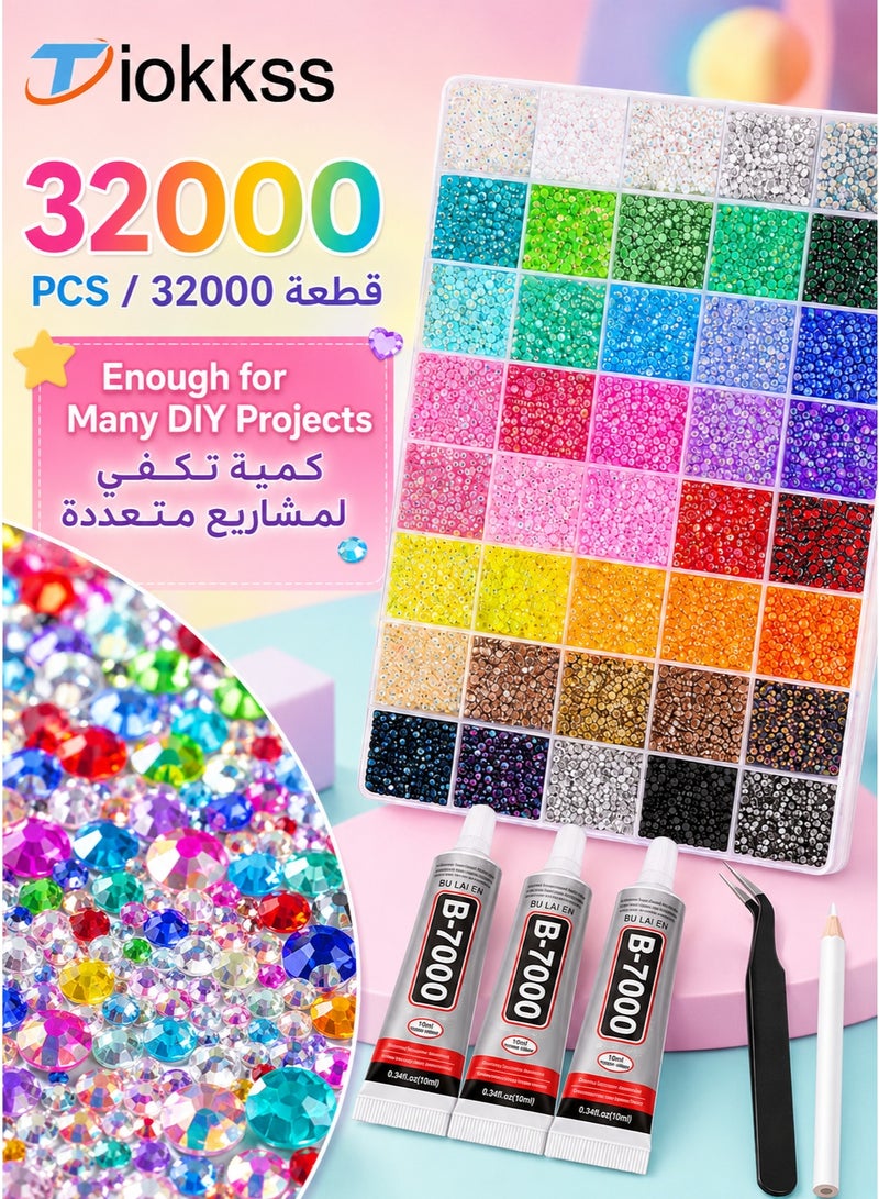Tiokkss 32000 Pcs Resin Jelly Rhinestones for Bedazzling, 40 Colors 3mm Flatback Gems for Crafting, Bedazzling Kit with 3Pcs B7000 Glue for Clothing Shoes Nail Book Diamond Art | 40 Colors Flatback Bedazzler Gems for Crafting, Bedazzling Kit with 3Pcs B7000 Glue for Clothing Shoes Nail Book Diamond Art - Image 3