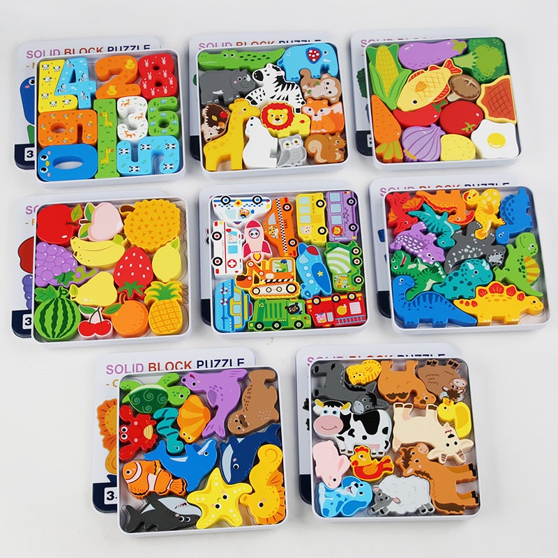 Children'S Wooden Three-Dimensional Hexagonal Puzzle Animal Transportation Puzzle Building Blocks Early Education Educational Toys - Image 4