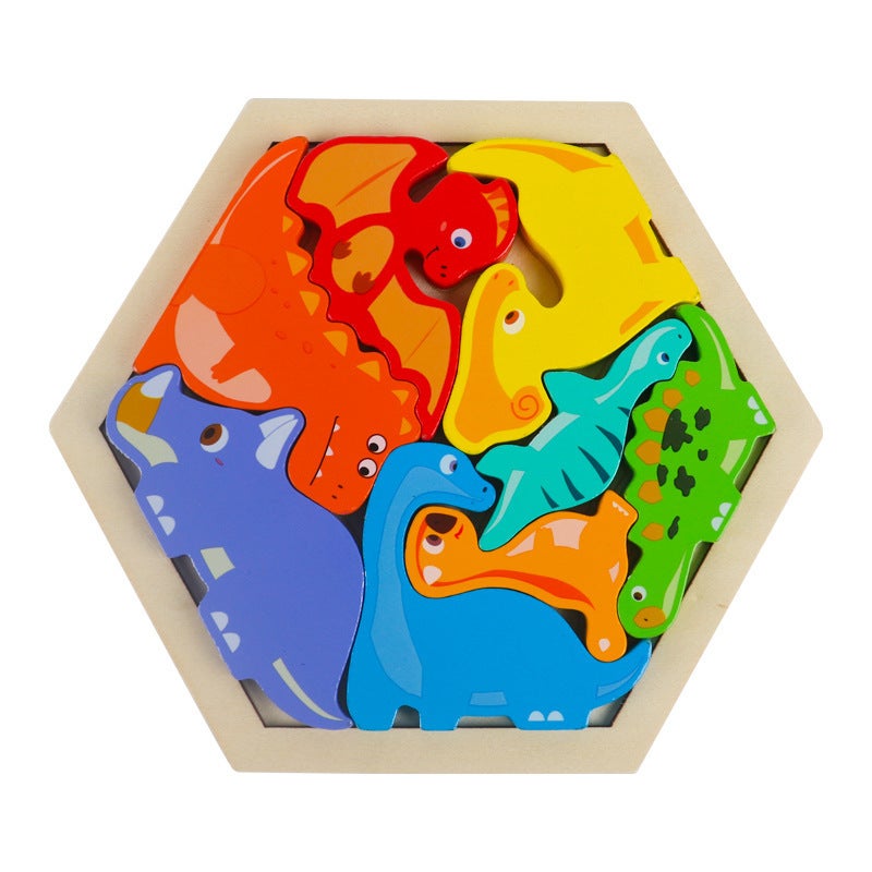 Children'S Wooden Three-Dimensional Hexagonal Puzzle Animal Transportation Puzzle Building Blocks Early Education Educational Toys - Image 3