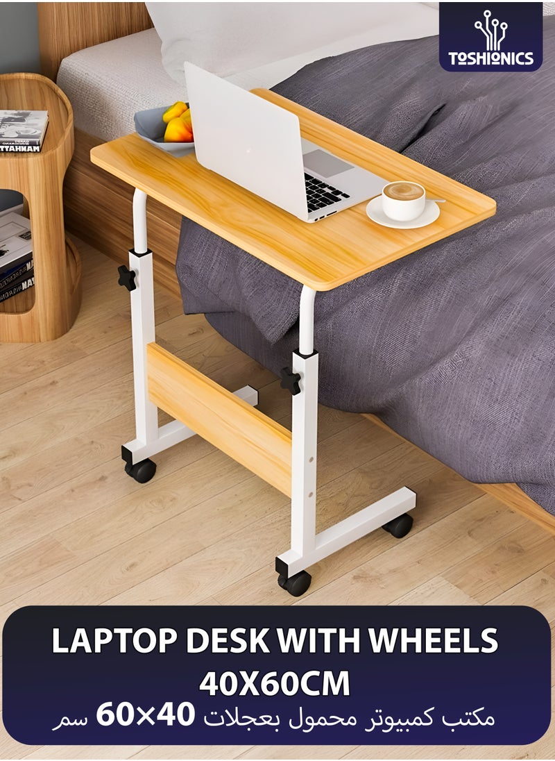 Toshionics Height Adjustable Laptop Desk Portable Computer Table Mobile Work Desk Station Overbed Rolling Laptop Table  Multipurpose Workstation Study Table for Home Office Moveable Desk for Laptop Coffee Table Sofa Side Snack Table with Wheels  - Image 1