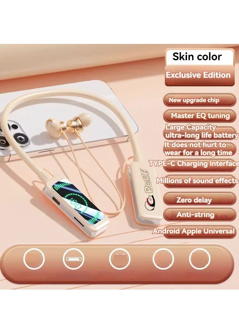 Generic New digital display neck-mounted Bluetooth headset wireless neck-mounted in-ear noise-cancelling ultra-long endurance sports headset (skin color)  - Image 1