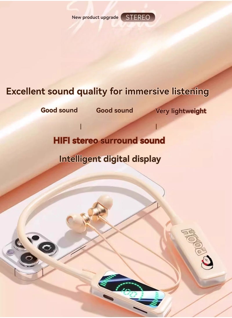 Generic New digital display neck-mounted Bluetooth headset wireless neck-mounted in-ear noise-cancelling ultra-long endurance sports headset (skin color)  - Image 2