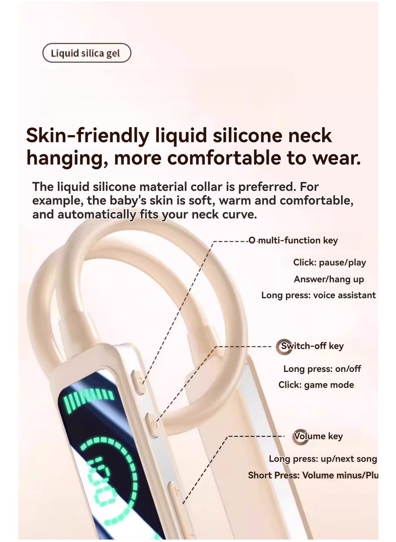 Generic New digital display neck-mounted Bluetooth headset wireless neck-mounted in-ear noise-cancelling ultra-long endurance sports headset (skin color)  - Image 3