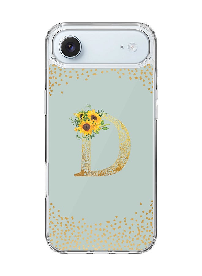 Stylizedd Classic Clear MagSafe Case for iPhone 17 Air , Hybrid Soft Case Flexible Edges Anti Drop TPU PC Gel Thin Transparent Cover [ Designed for iPhone 17 Air ] - Custom Monogram Initial Letter Floral Pattern Alphabet - D  (Light Grey )