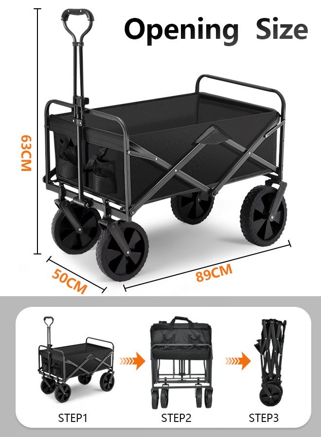 Generic Collapsible Wagon, Portable Folding Wagons Carts with Wheels Foldable, 150kg Heavy Duty Beach Wagon Outdoor Utility Cart with Cup Holders for Grocery Camping Garden Sports  - Image 2