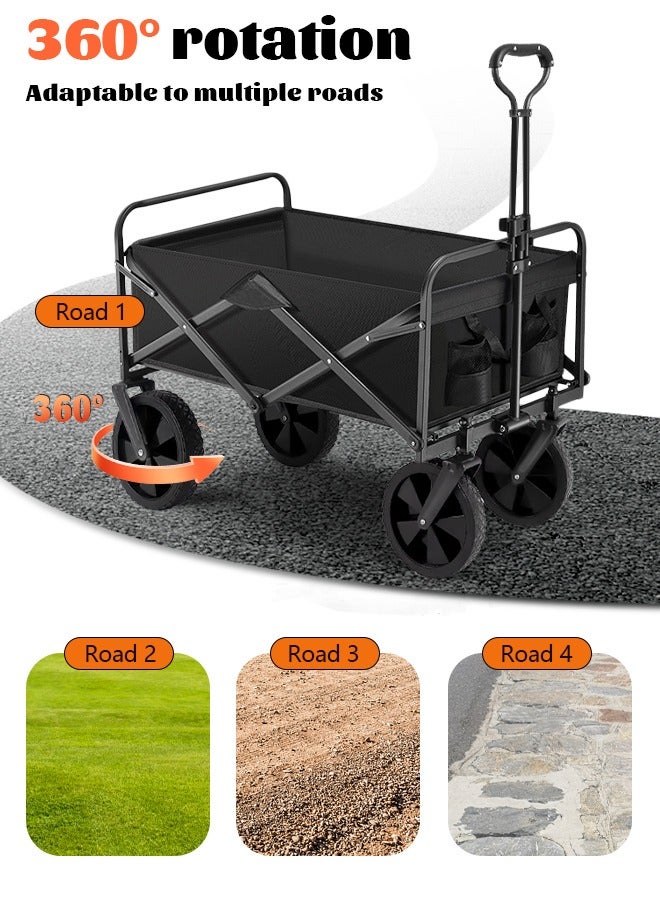 Generic Collapsible Wagon, Portable Folding Wagons Carts with Wheels Foldable, 150kg Heavy Duty Beach Wagon Outdoor Utility Cart with Cup Holders for Grocery Camping Garden Sports  - Image 5