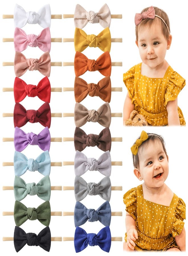 jollybows 20PCS 3.2" Baby Girls Linen Headbands Hair Bows Stretchy Nylon Hairbands for Newborn Infant Toddler Hair Accessories - Image 1